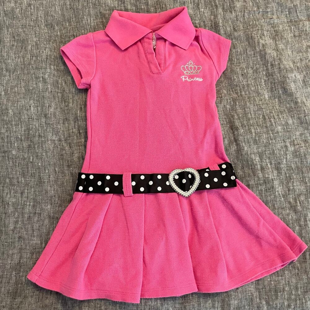 Dollie & Me Pink Polo Toddler Dress with Polka Dot Belt
